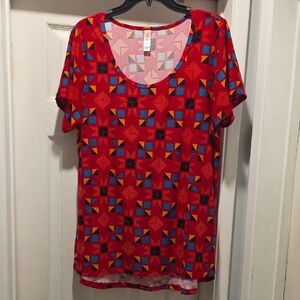 LuLaRoe Red Geometric Short Sleeve Tee
